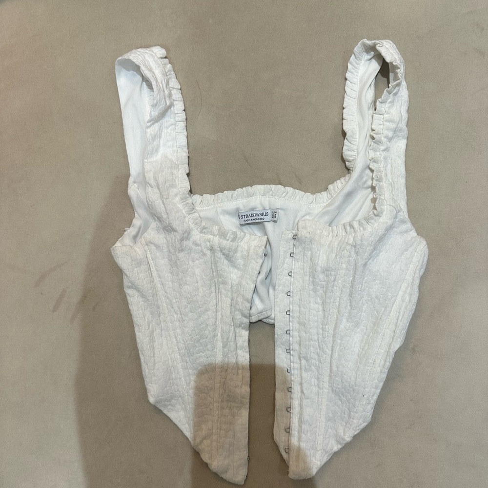 Stradavarius White Cropped Corset Top